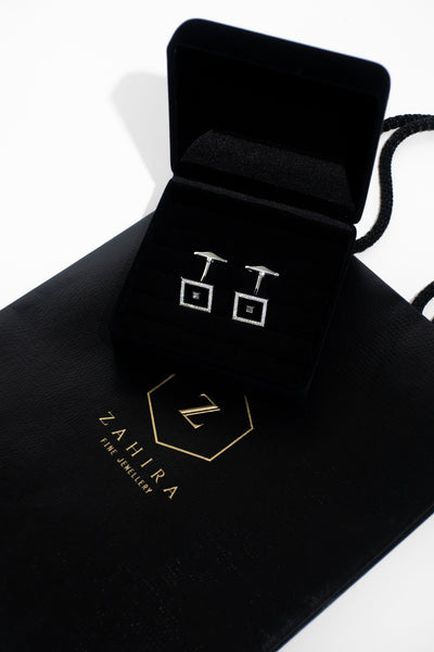 Diamond and Black Enamel Cufflinks