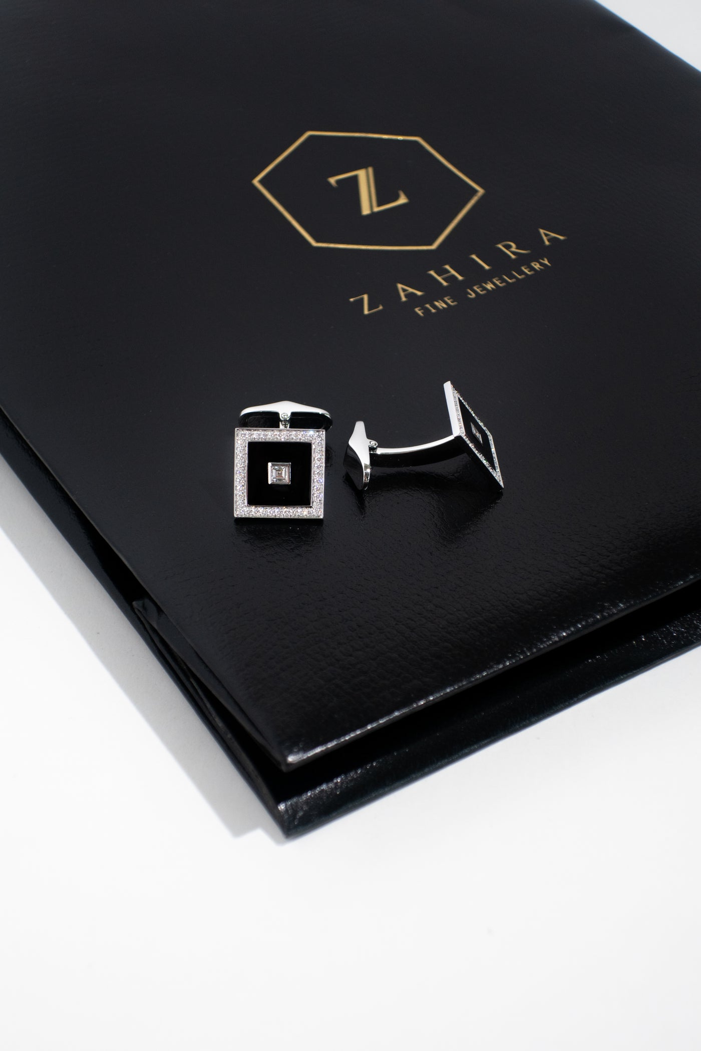 Diamond and Black Enamel Cufflinks