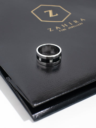 Black Enamel Ring with Diamonds