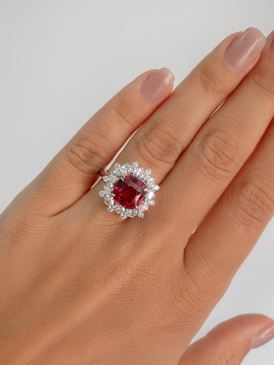 6.013 ct Red Mehenge Spinel and Diamond Ring in 18k White Gold