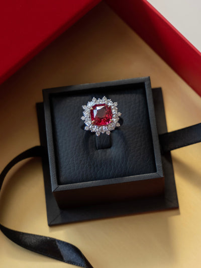 6.013 ct Red Mehenge Spinel and Diamond Ring in 18k White Gold