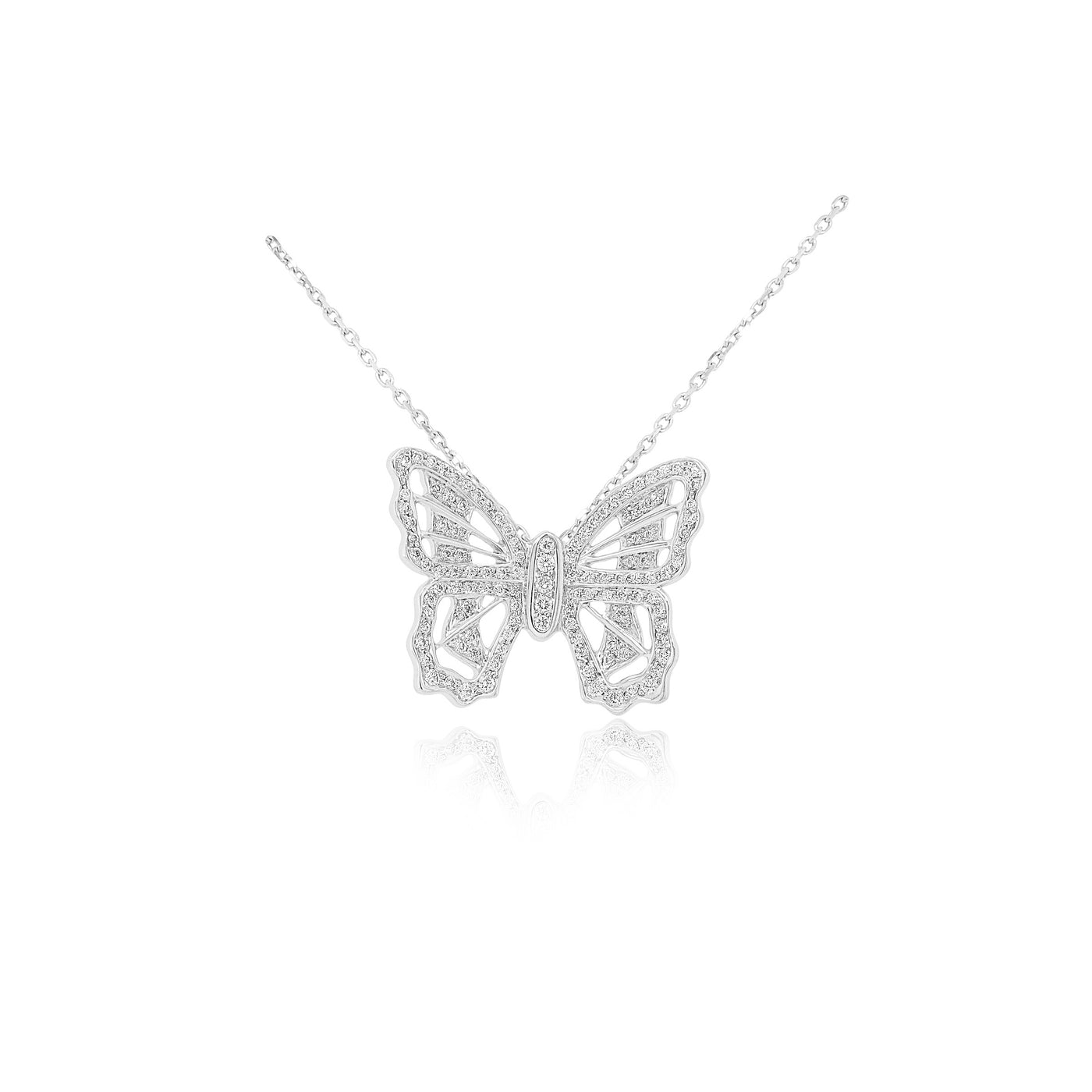 Pave'd Diamond Butterfly Necklace in 18k White Gold