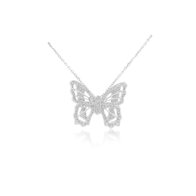 Pave'd Diamond Butterfly Necklace in 18k White Gold