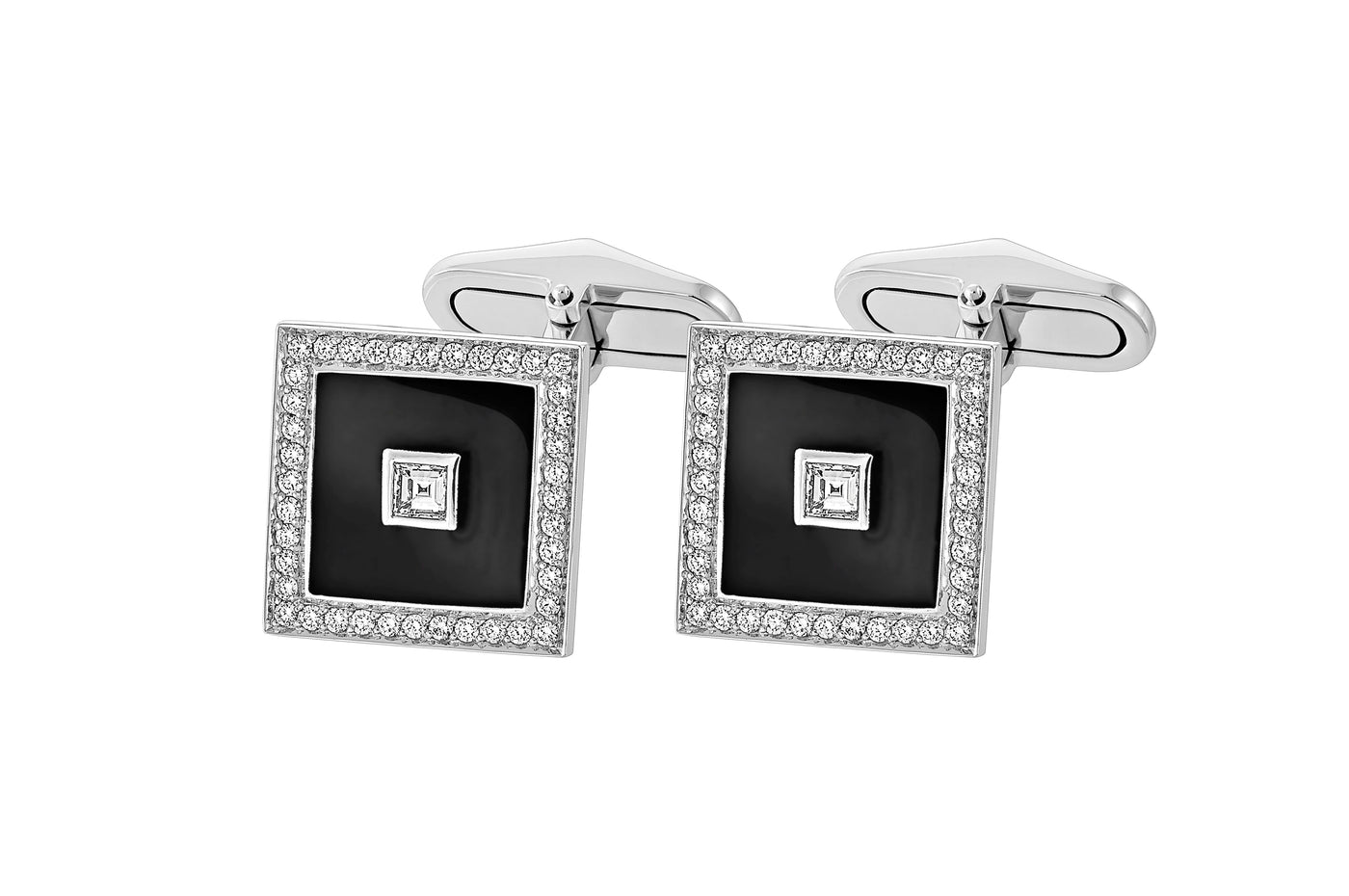 Diamond and Black Enamel Cufflinks