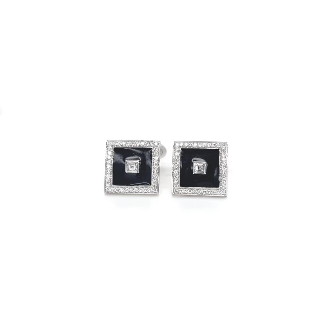 Diamond and Black Enamel Cufflinks